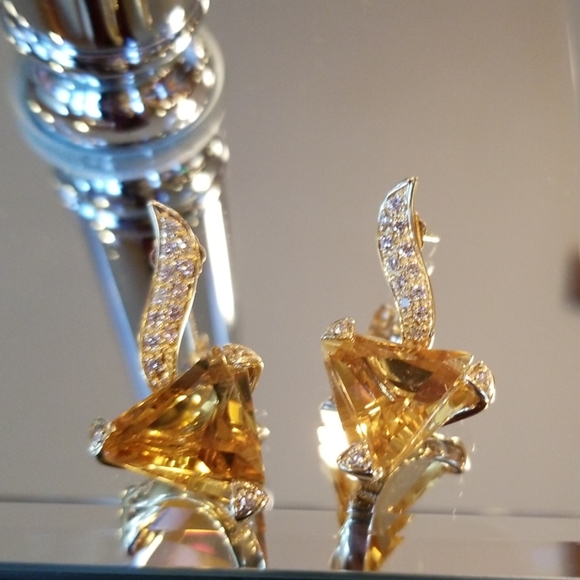 Diamonds and Citrine Custom 14kt earrings - Picture 2 of 7
